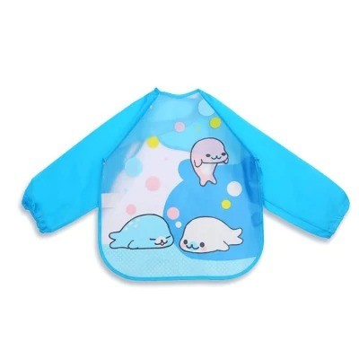 Baby Reusable Leak Proof Bib Washable Waterproof Bib for Kids with Sleeves