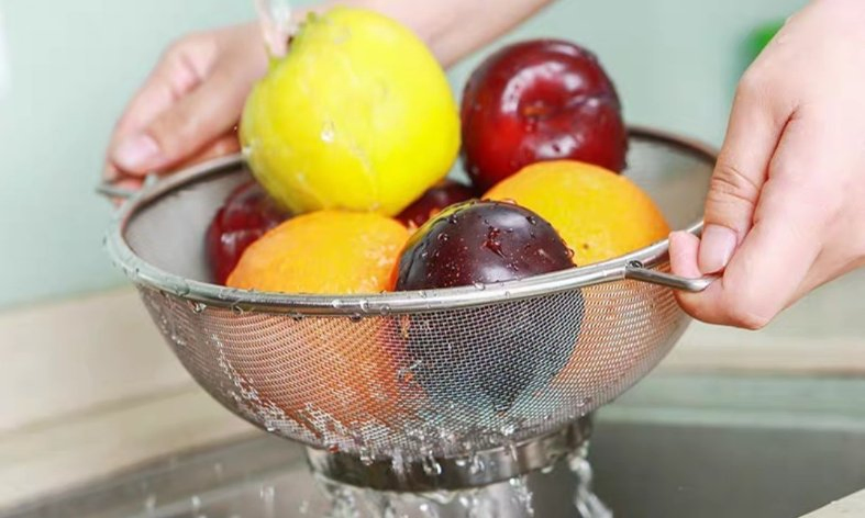 Household Suspender Ring Stainless Steel Vegetable Washing Double Ear Round Net Basket