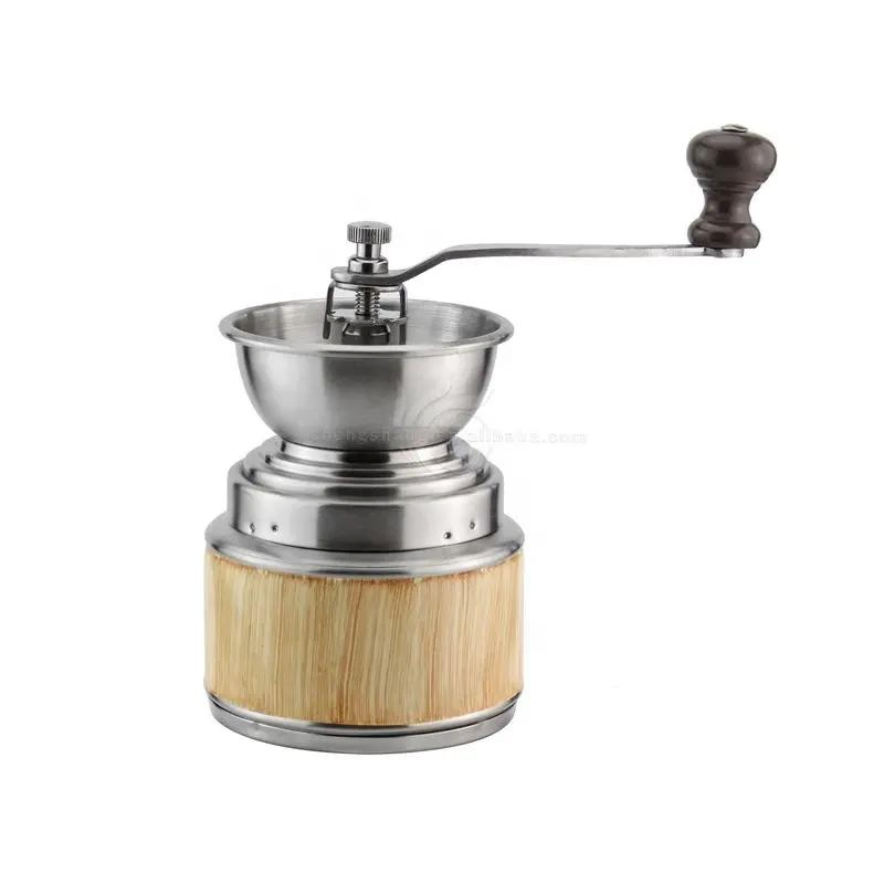 Stainless Steel Ceramic Core Manual Coffee Burr Grinder with Wooden Manual Burr Coffee Grinder Wholesale