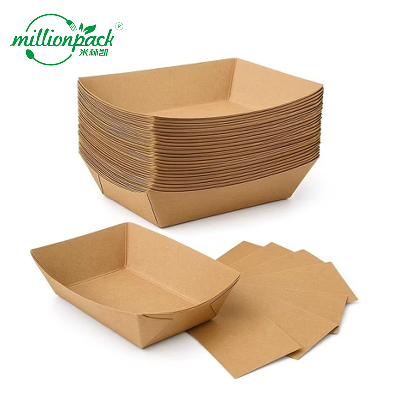 Heavy Duty Disposable Kraft Food Tray for Burger and French Fry Service