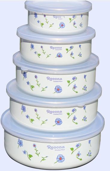 Enamel Mixing Bowls with Plastic Lid/Storage Bowl
