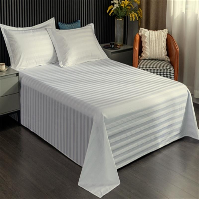 Luxury Hotel Quality Flat Fitted Sheet Bedding Set Poly Cotton Satin Stripe