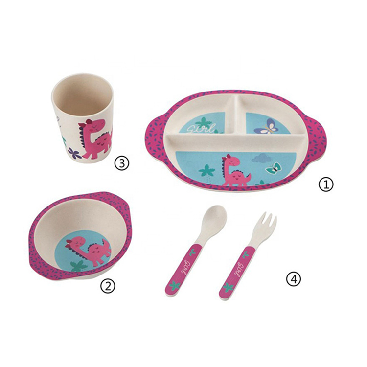 Fibre Kids Dinnerware Set Animals Pattern Melamine Bamboo Cartoon Cute Color Box Dinner Set Home Kitchen Food Service Box
