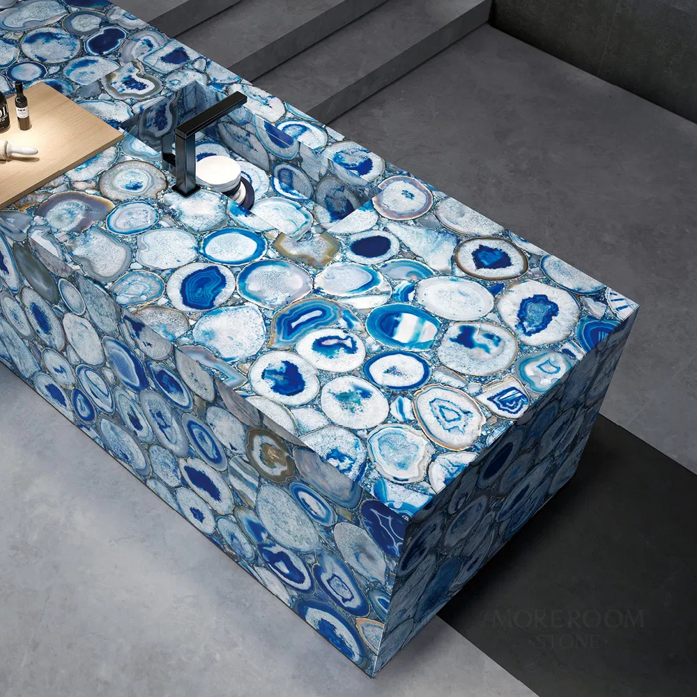 Porcelain Stoneware Glossy Surface Agate Marble Effects Slab for Clothing Store Decoration.