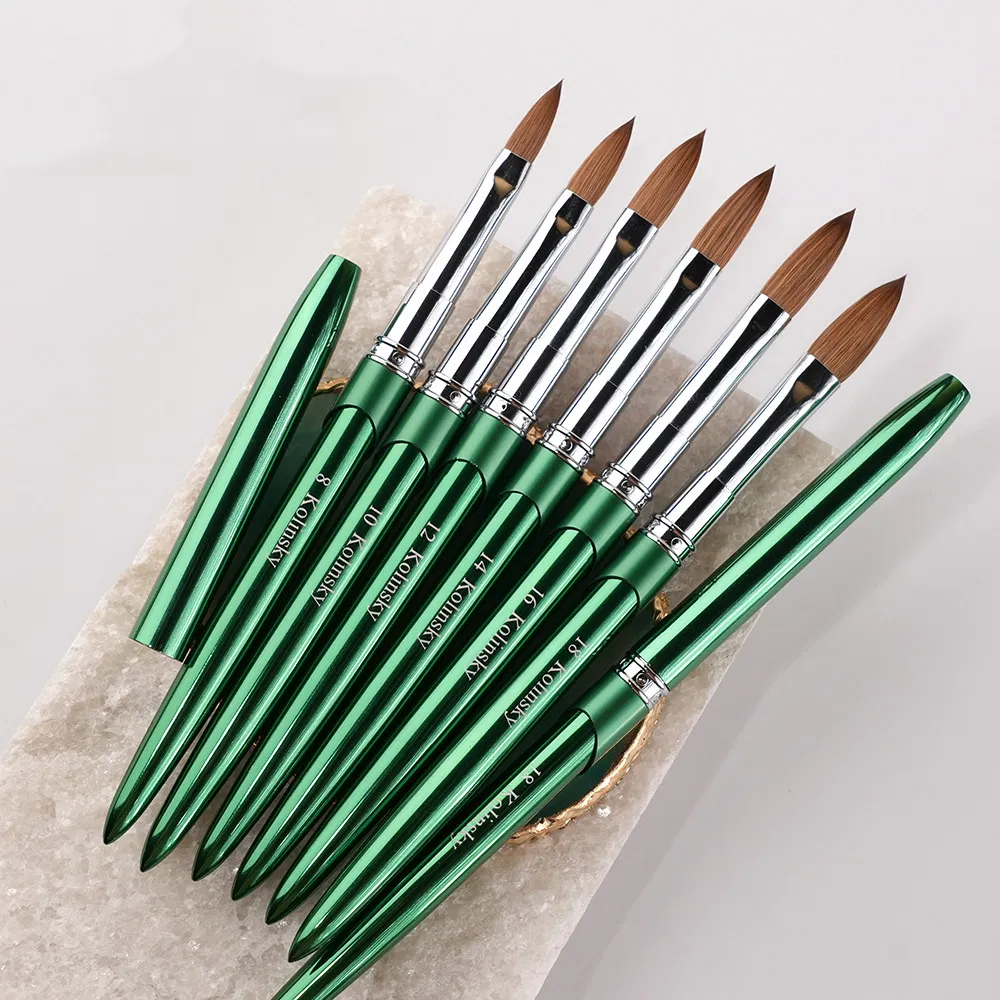 Acrylic Green Metal Handle Kolinsky Hair Nail Care Manicure Tool Cleaner Professional Nails Art Brush