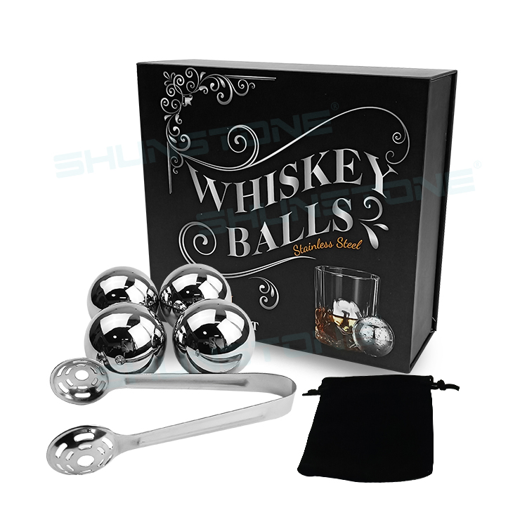 Hot Selling in Stock Reusable Round Whiskey Stones Ball Gift Set Stainless Steel Whiskey Stone Birthday Gifts Set for Men