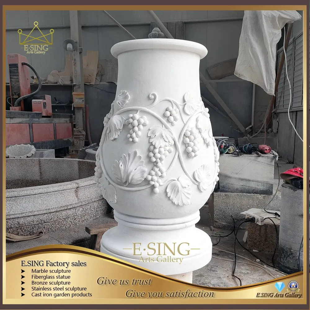 Indoor Decoration Hand Carved White Marble Column Stone Pedestal Base for Home