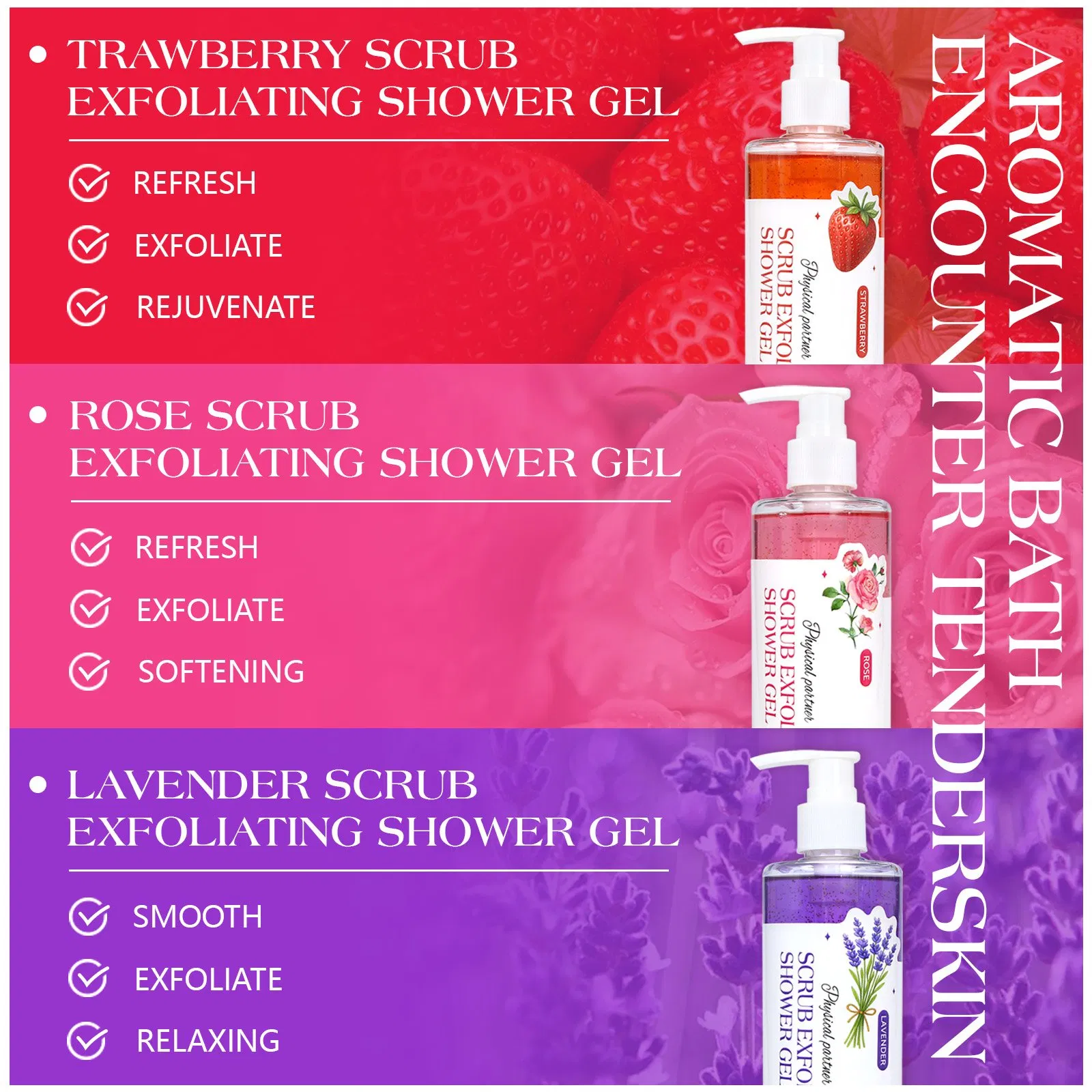 Beauty Cosmetics Body Cleaning Whitening Five Flavors Scrub Exfoliating Shower Gel
