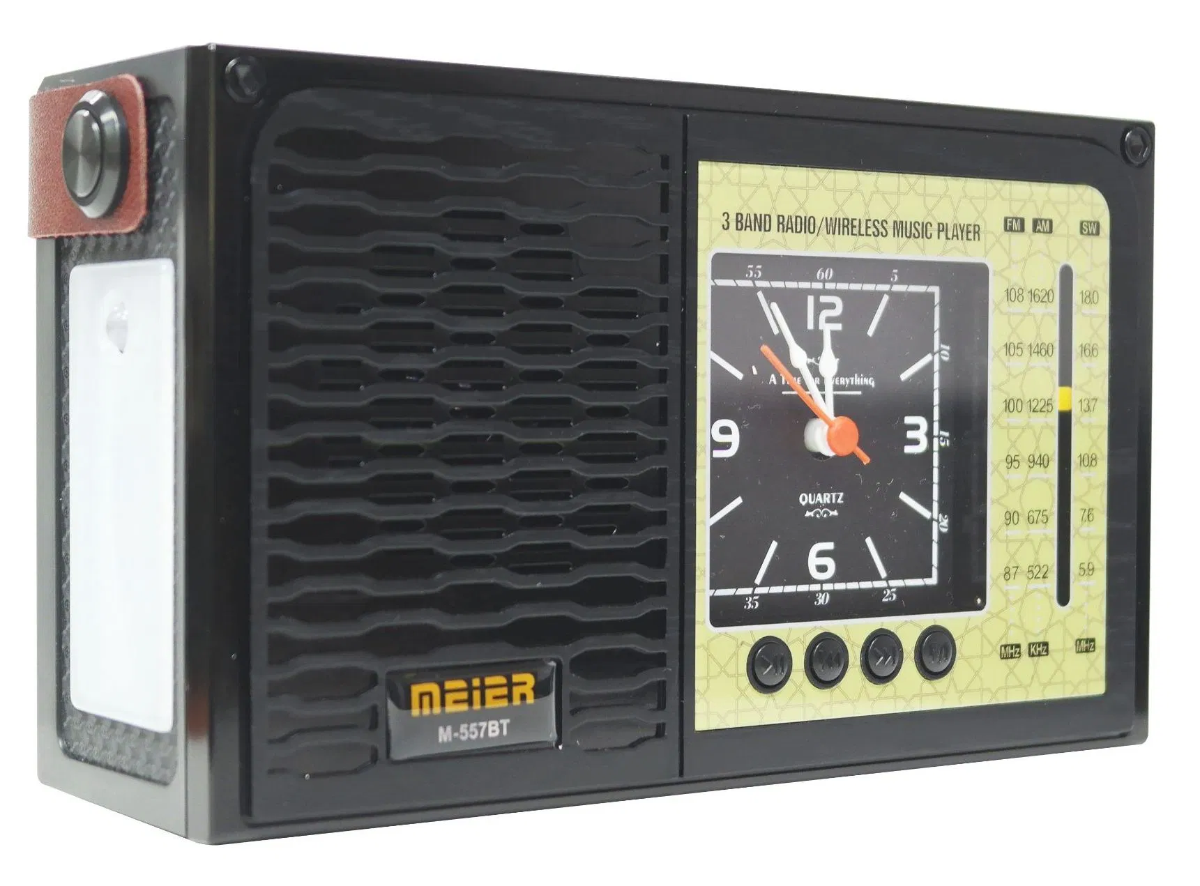 Meier M-557bt Portable 3-Band Am FM Sw Radio, TF Card and MP3 Player, Rechargeable Speaker, Bluetooth Retro Design Clock Mini Radio