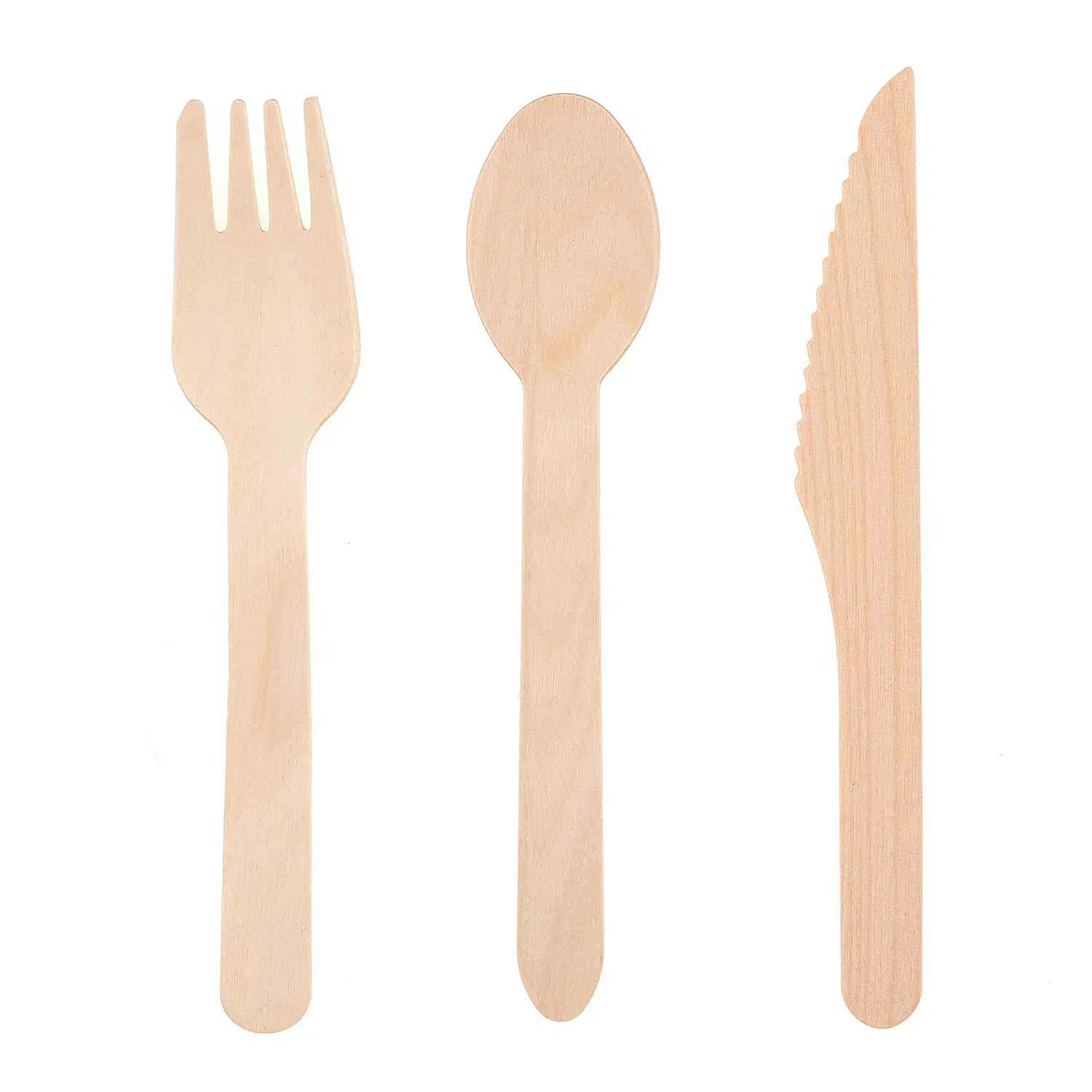 Custom Natural Biodegradable Disposable Wedding Hotel Restaurant Ice Cream Coffee Cake Bamboo Birch Wooden Utensil Knife Fork Spoon Napkin Set Tableware Cutlery
