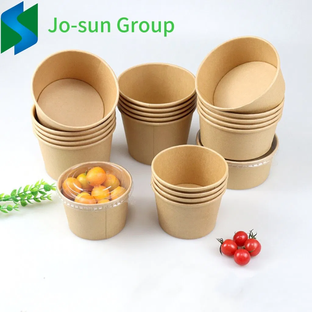 Jo-Sun Take Away Paper Container Salad Bowls 500ml 750ml 1000ml 1100ml 1300ml Disposable Kraft Paper Round Bowl for Food Packaging