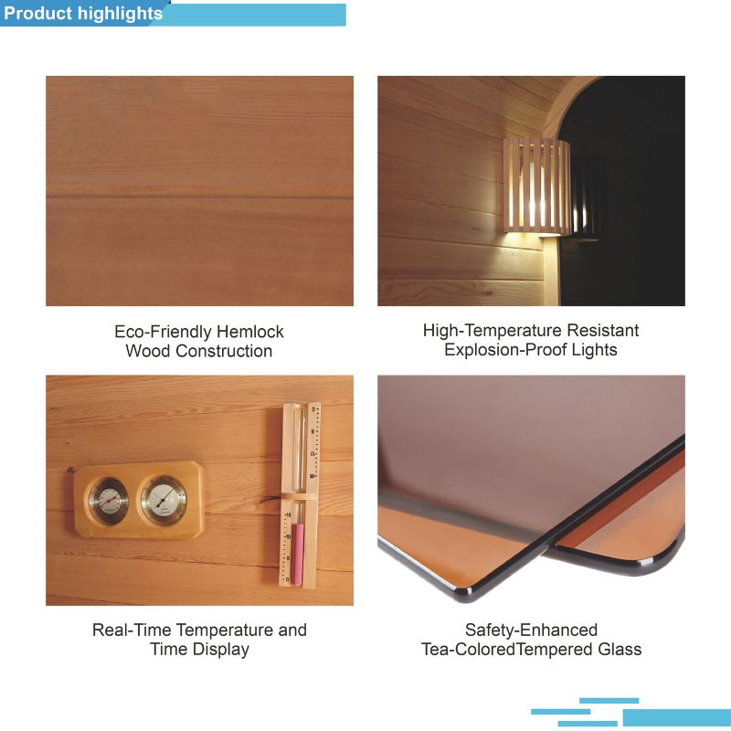 Люкс сауна из хемлока для 5-6 человек с закалённым стеклом