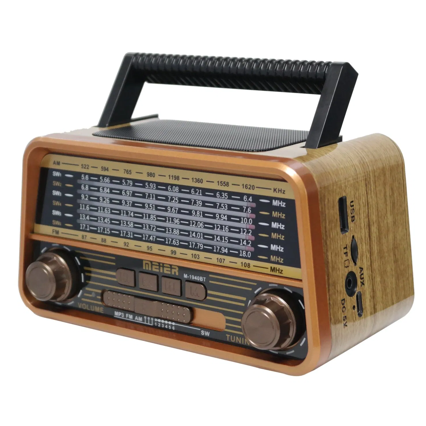 Portable Audio Appliance3-Band Am FM Sw Radio, TF Card and MP3 Player, Rechargeable Speakers Bluetooth Retro Design Bluetooth Meier M-1940BT