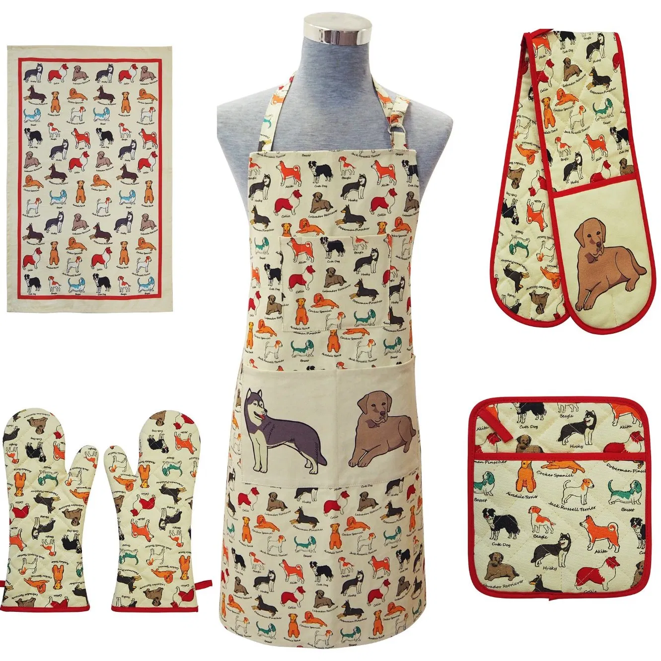 Kitchen Chef Custom Printed Bib Apron Logo Cooking Design Oven Mitt Tea Towel Cotton Personalized Apron Sets