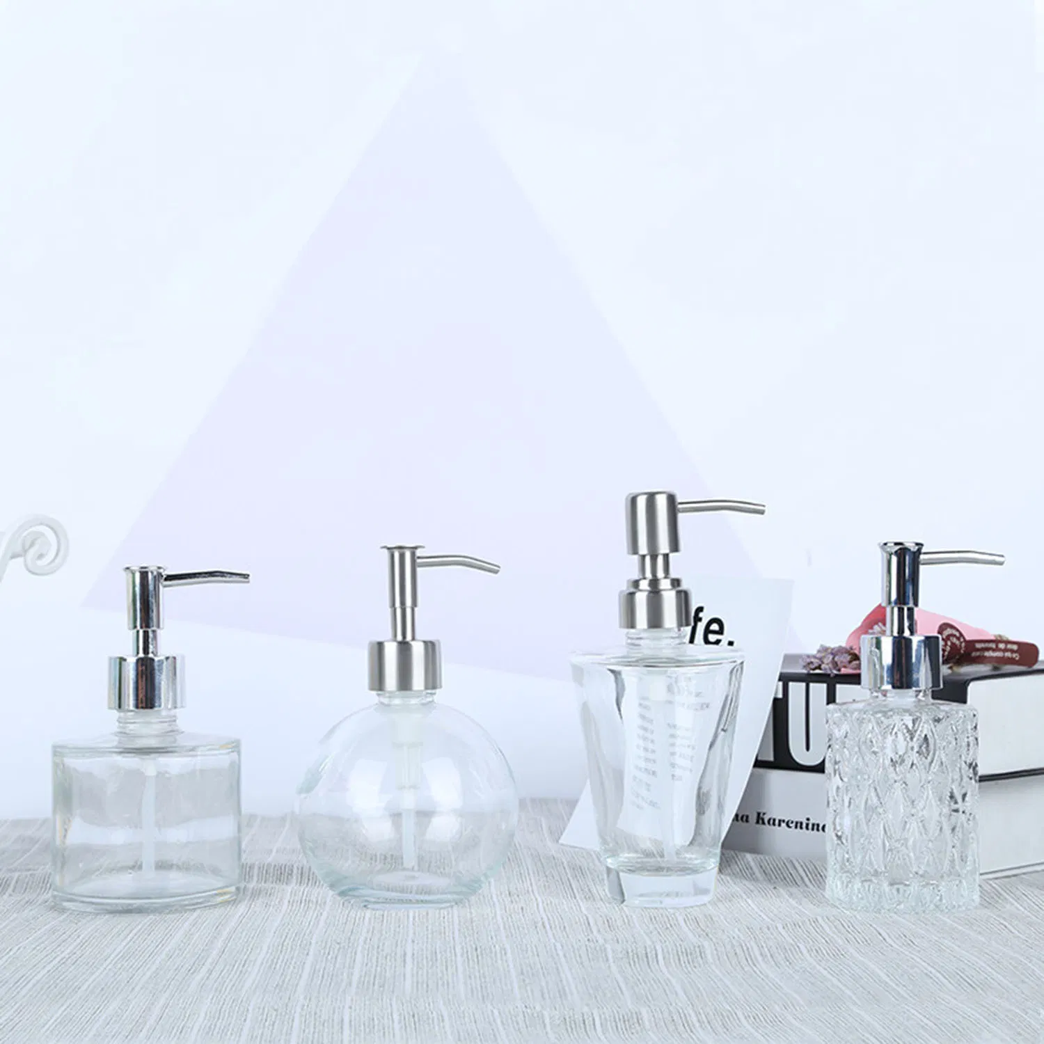 400ml Design Round Glass Refillable Liquid Soap Dispenser Pump Bottle for Bathroom Vanity Countertop, Kitchen Sink - Holds Hand Soap, Dish Soap, Hand Sanitizer