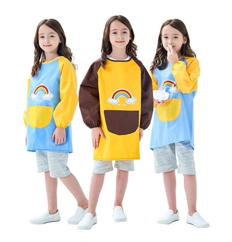 2025 Long Sleeves Private Label Painting Apron Cooking Kitchen Cotton Apron for Kids