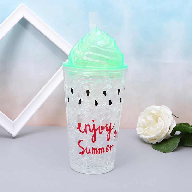 Glitter Dust Double Walled 400ml Plastic Transparent Straw Bottle