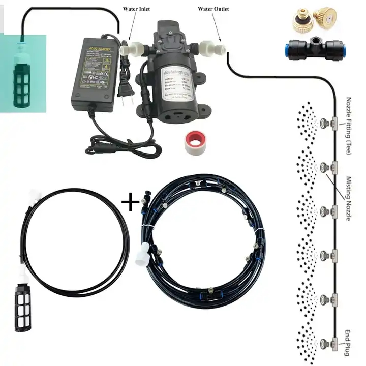 Misting Cooling System, Self Priming Sprayer Water Pump + Power Supply, Water Outdoor Patio Misters for Outside Patio, Cooling