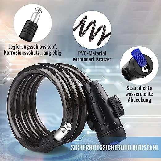 Bike Locking Coil Combination Cable Chain Anti-Theft Bicycle Lock