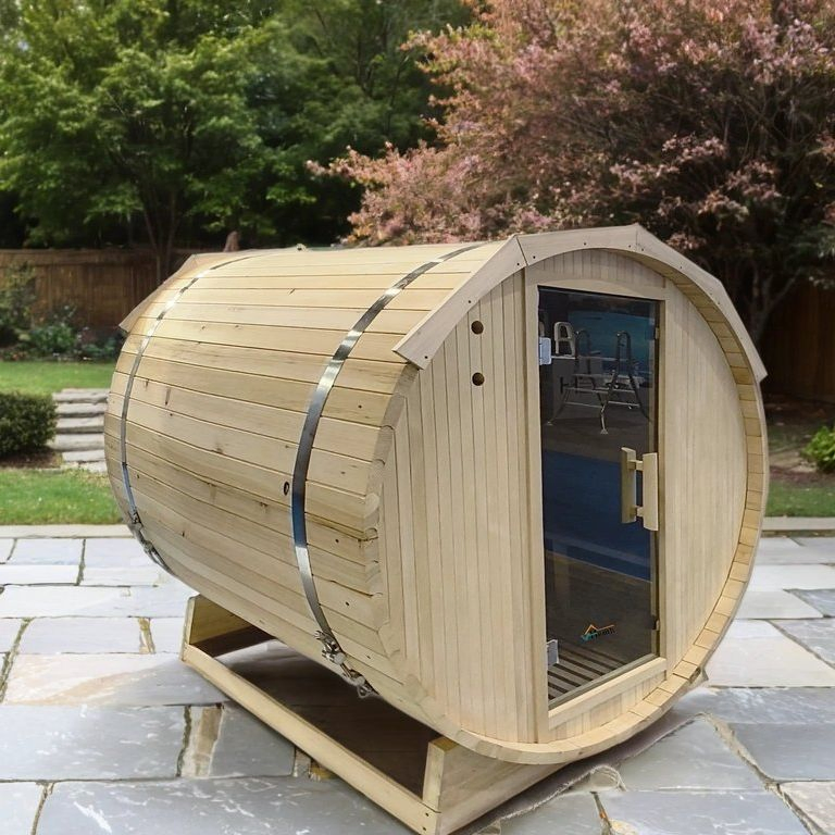 Barrel Outdoor Sauna 4.5 Kw Power Hemlock Solid Wood for Health and Relaxation-for Villas