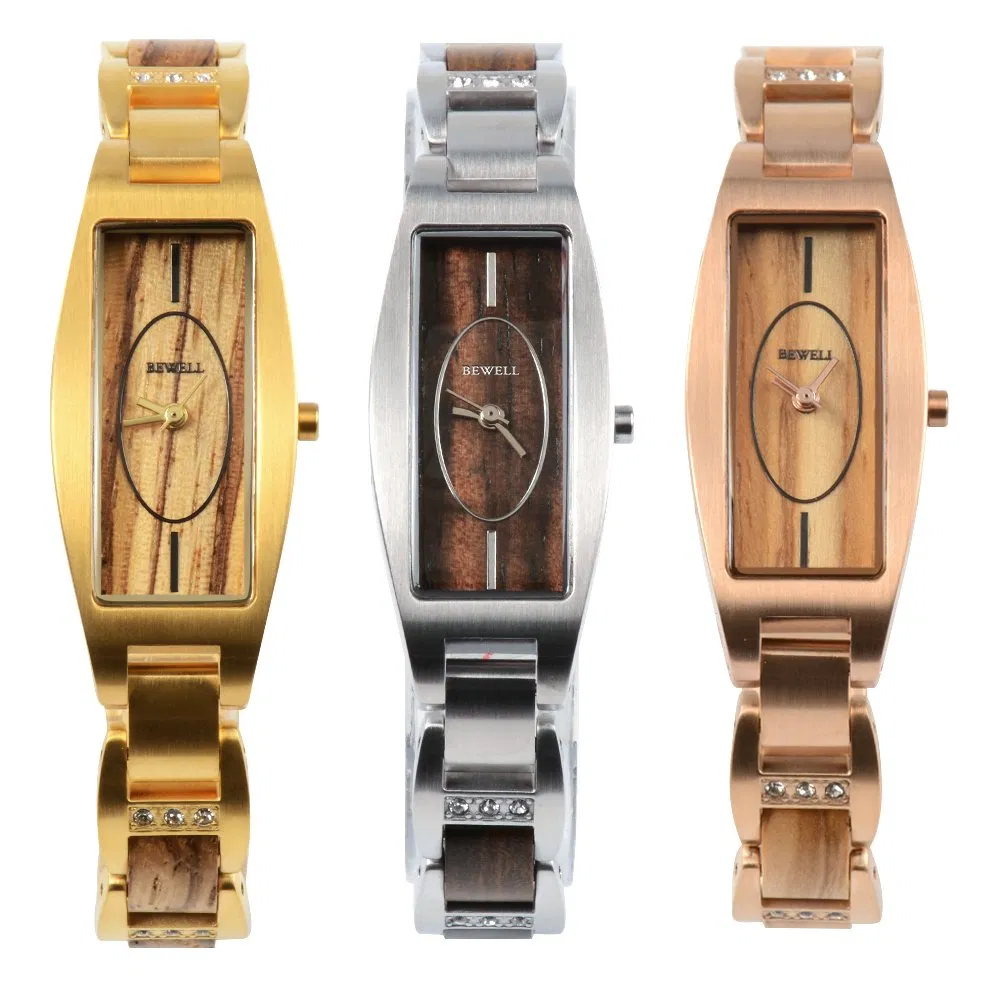 Bewell Newest Design Wood Watch for Lades Gold Hand Watch Women