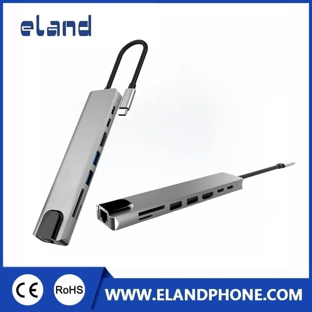 8 in 1 Type to Pd/USB-C/USB3.0/2*USB2.0/SD/TF/RJ45 Adapter