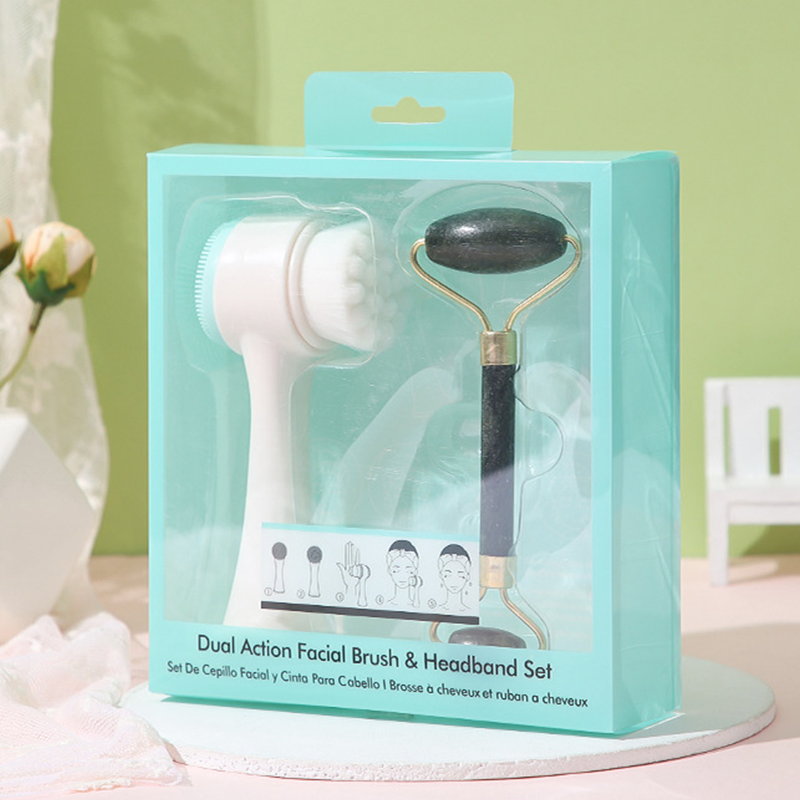 Private Label Face Massager Personnels Soins Du Visage Jade Roller Rose Quartz and Skin Scrubber Silicone Facial Cleansing Brush