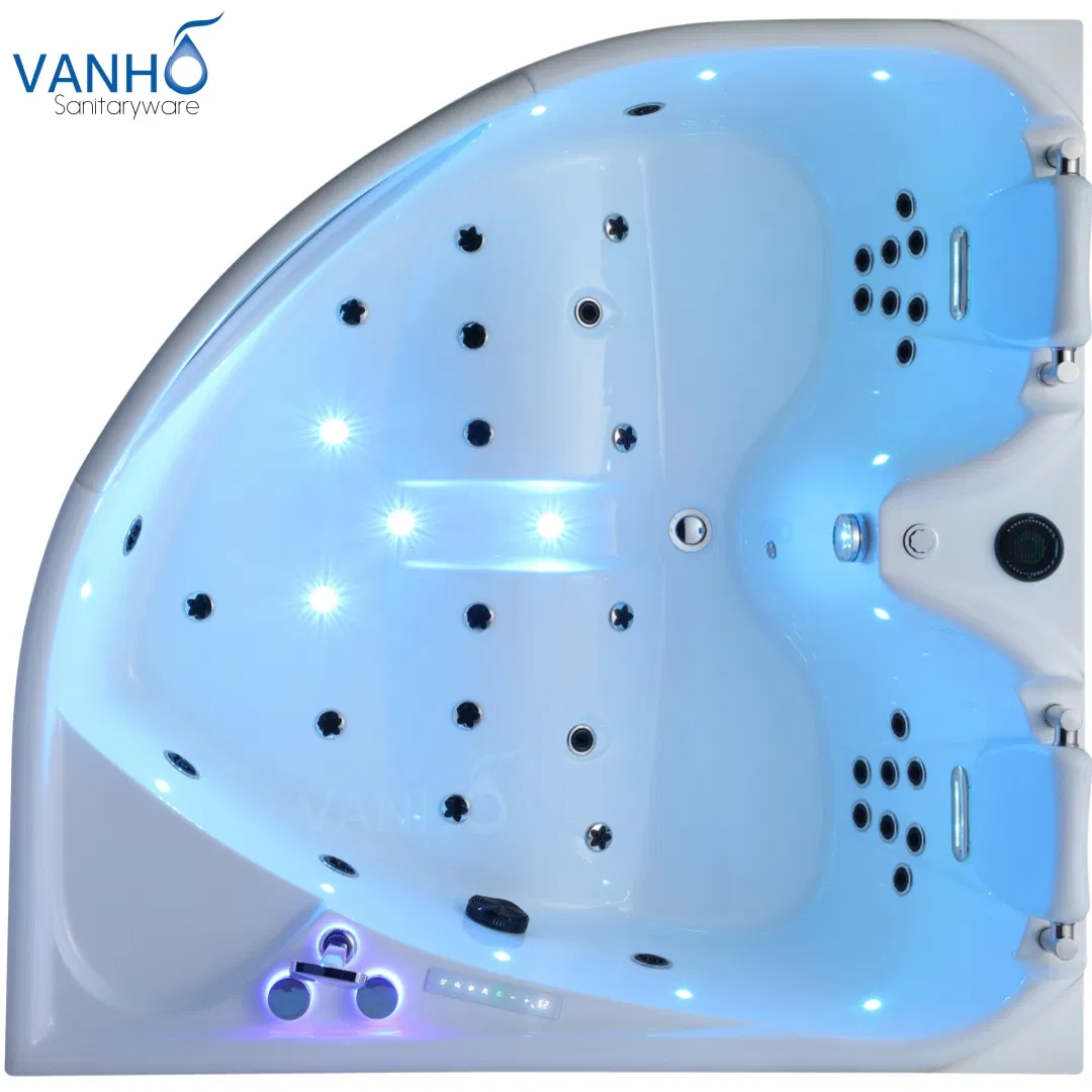 Угловая акриловая ванна для двоих с гидромассажем и окном