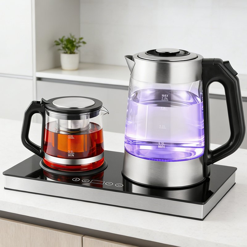 Smart Kitchen Appliance Glass Electric Kettle 1800W Double Kettle Temperature Control Keep-Warm Digital Cordless Turkish Tea Pot
