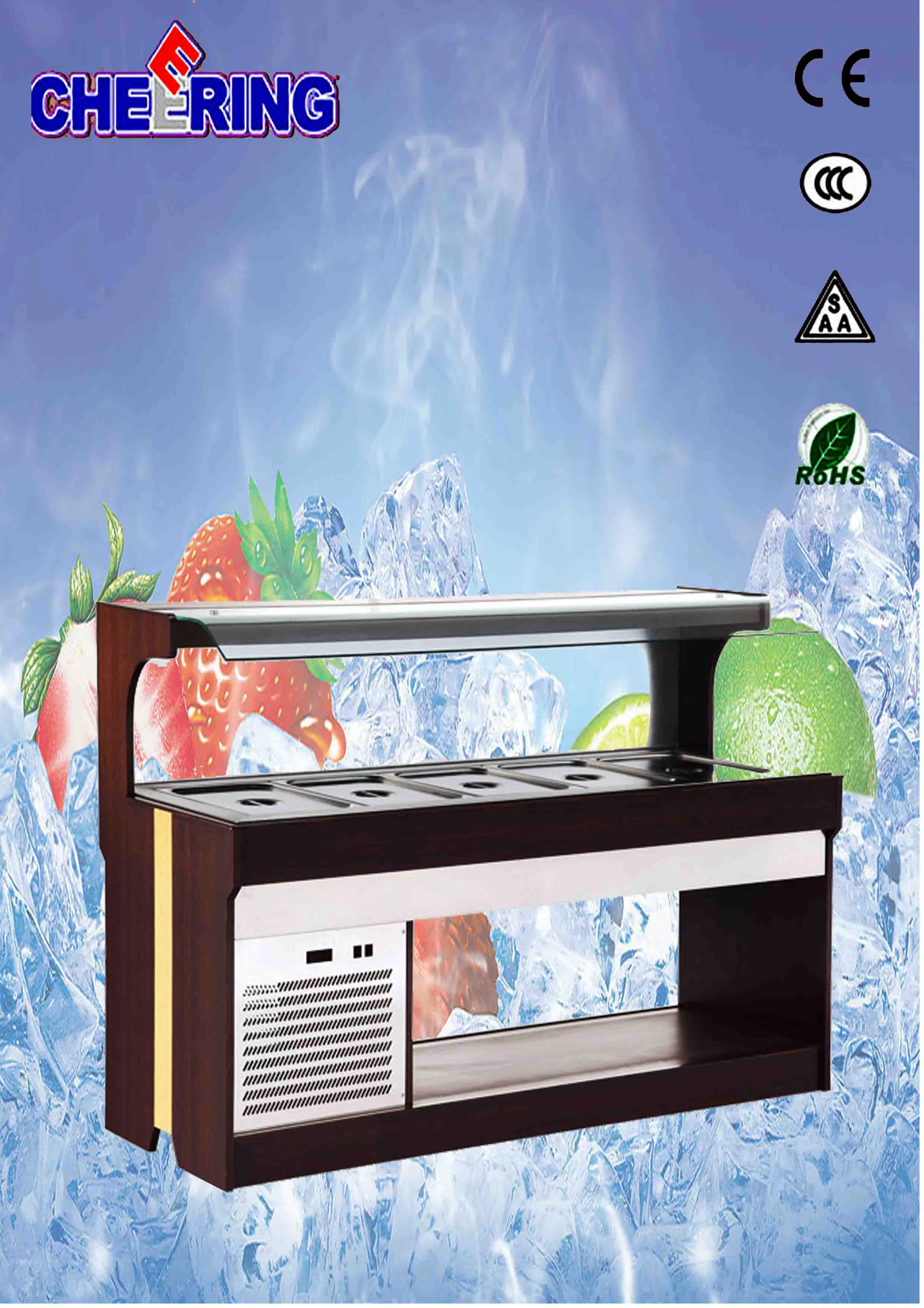 Cheering Sliding-Door Fan Cooling Salad Bar Display for Hotel and Restaurant