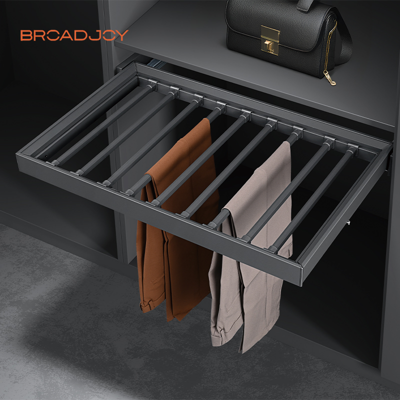 Top Mounted Damped Trousers Storage Rack Hanger Aluminum Closet Organizer Clothing Furniture Wardrobe Sliding Rack