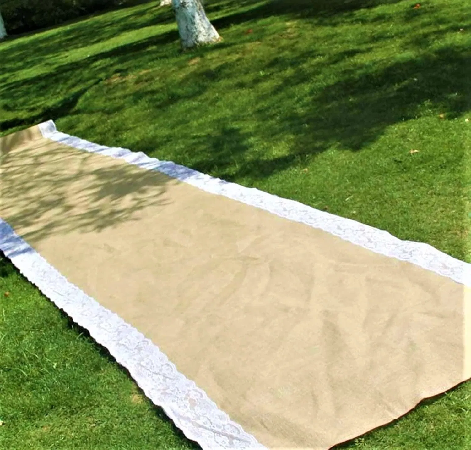 Premium 40 Inch Burlap Table Runner Outdoor Wedding Aisle Jute Runner with Lace Attached Edges