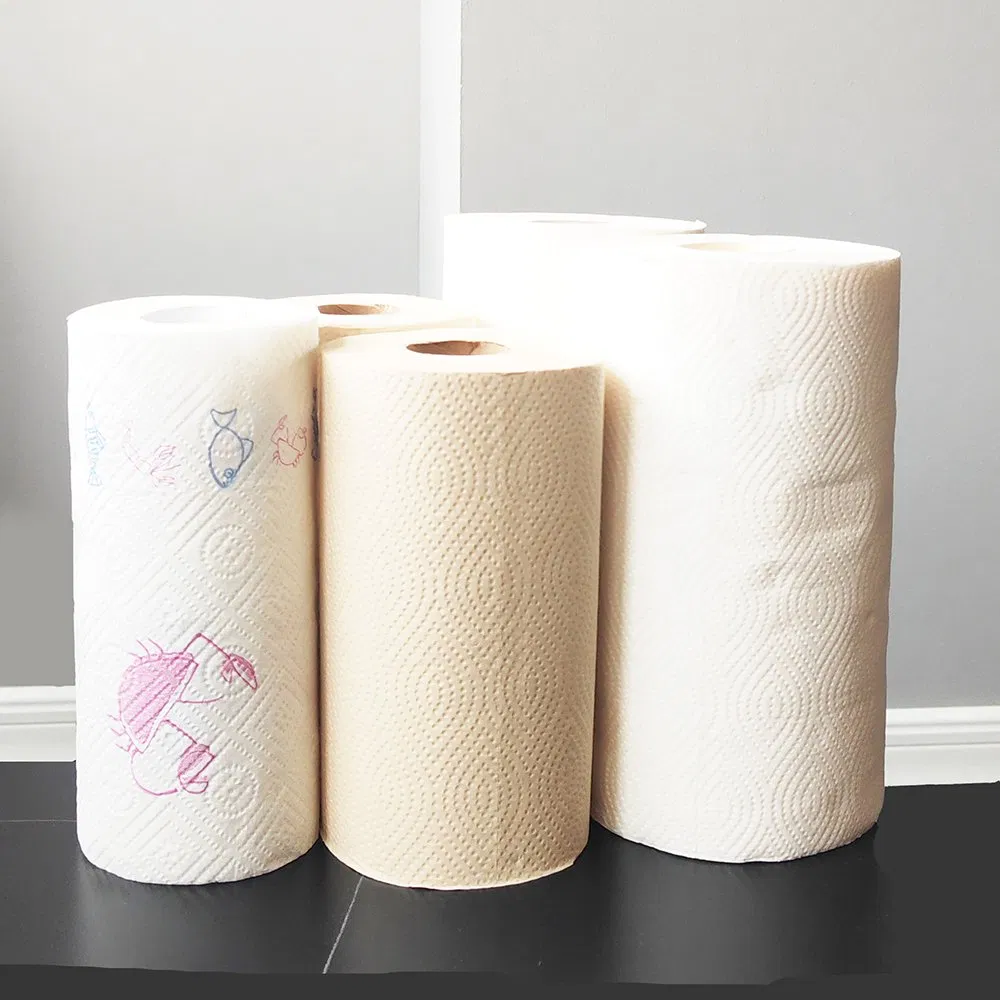 Hygienic Disposable Kitchen Paper Towel Full Embossing Printed Kitchen Paper Towels Tissue Roll