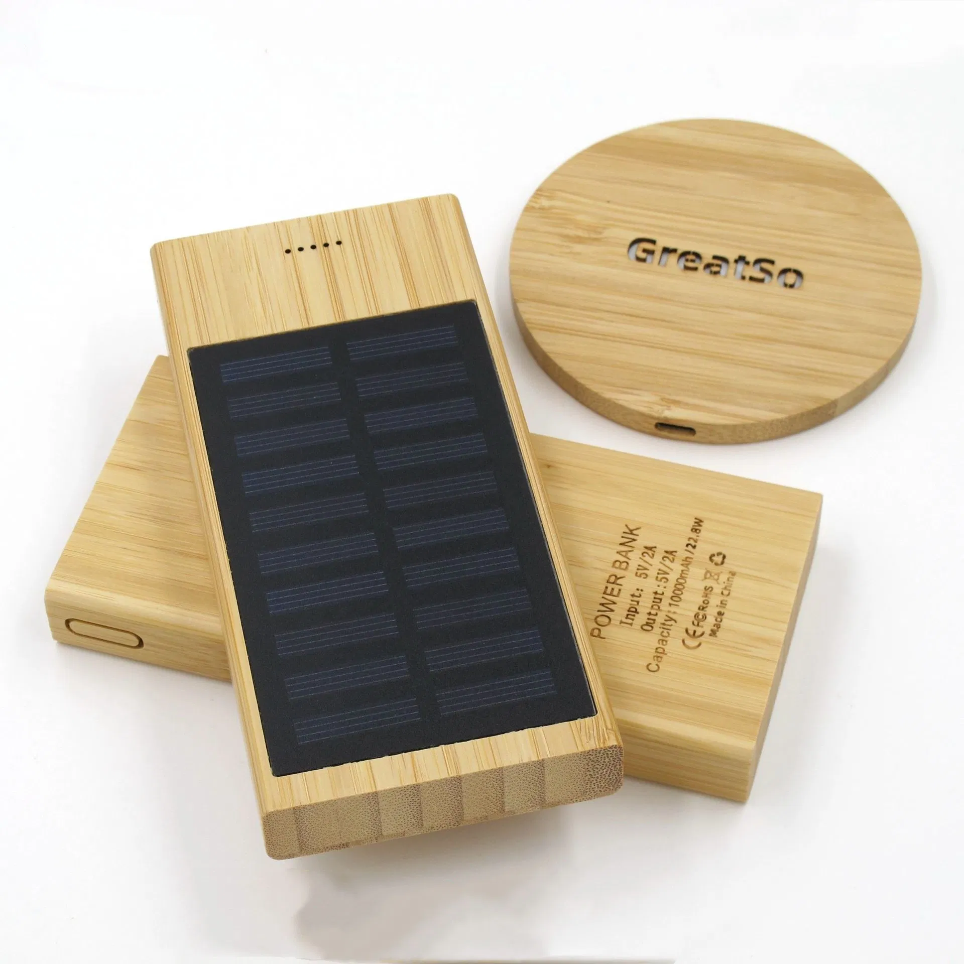 10000mAh Outdoor Bamboo Wood Solar Battery Mobile Power Bank