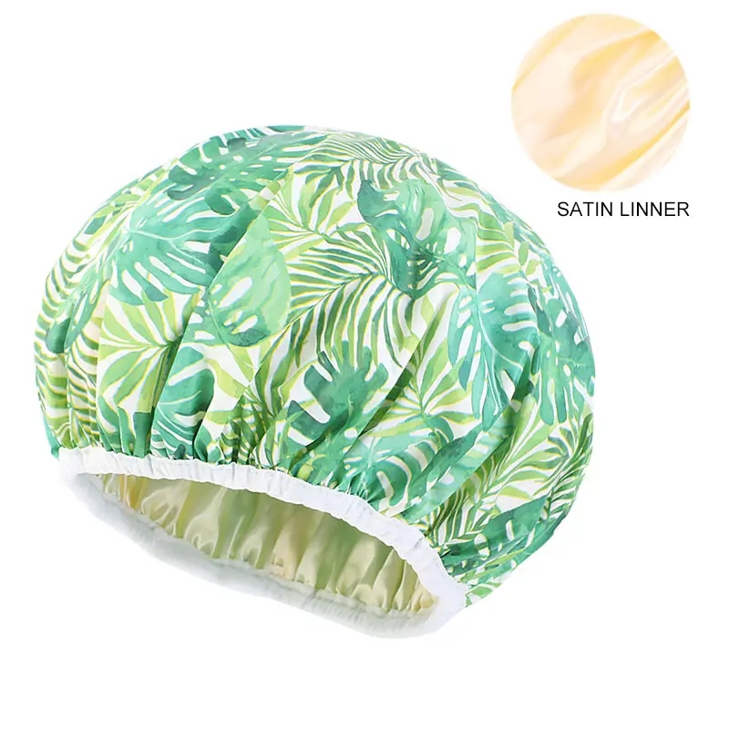 Customized Shower Cap Waterproof Double Layer Satin Lining Reusable EVA Bath Cap