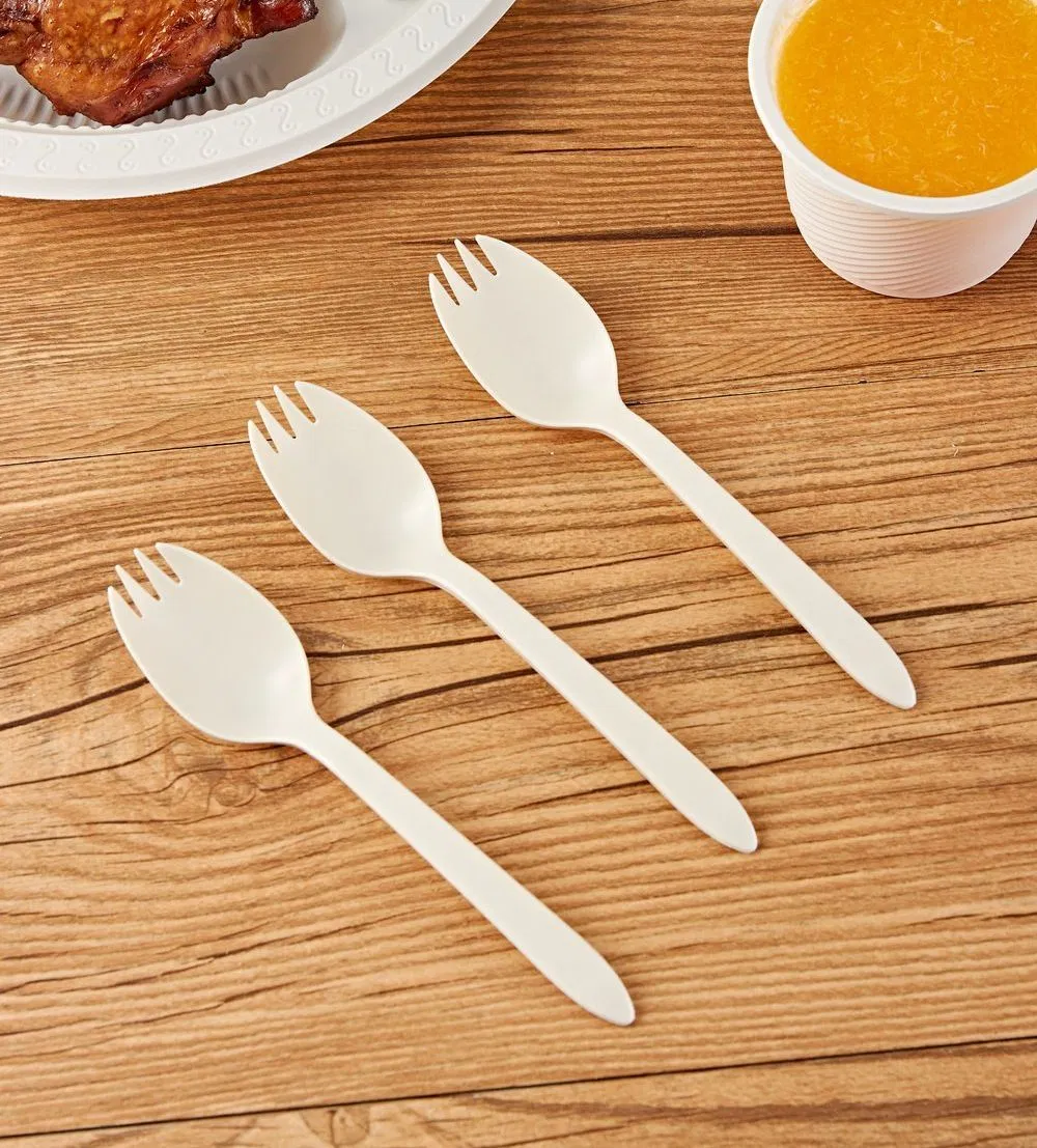 Eco-Friendly Disposable 2-in-1 Corn Starch Spork Spoon Fork Cutlery for Camping