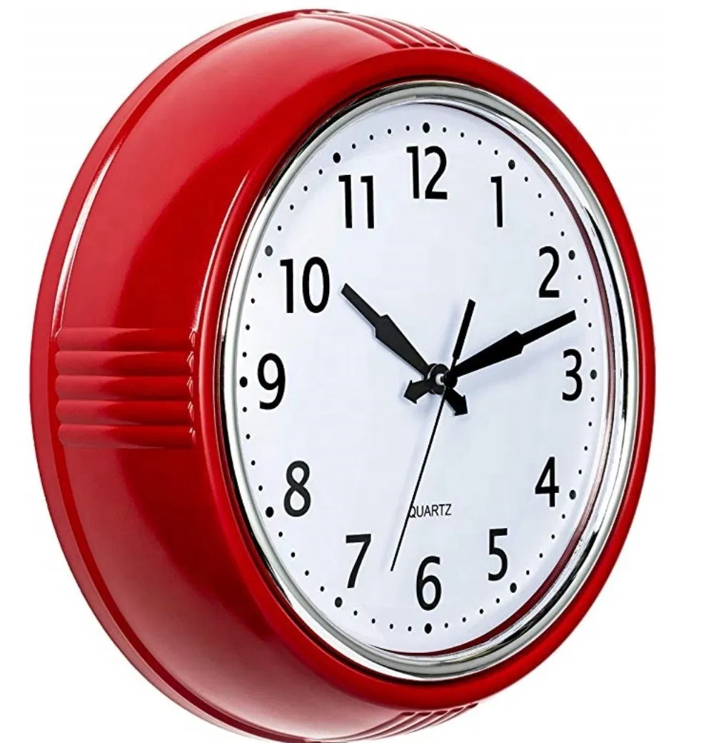 Retro Wall Clock Red Kitchen Vintage Design Round Non Ticking