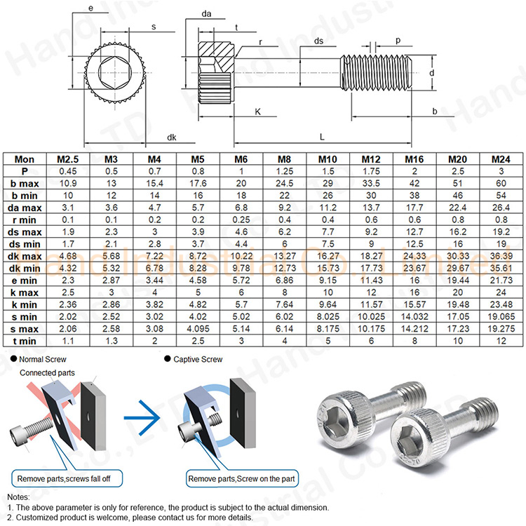 Satinless Steel 304 M5*10 Hexagon Socket Cap Head Captive Screw