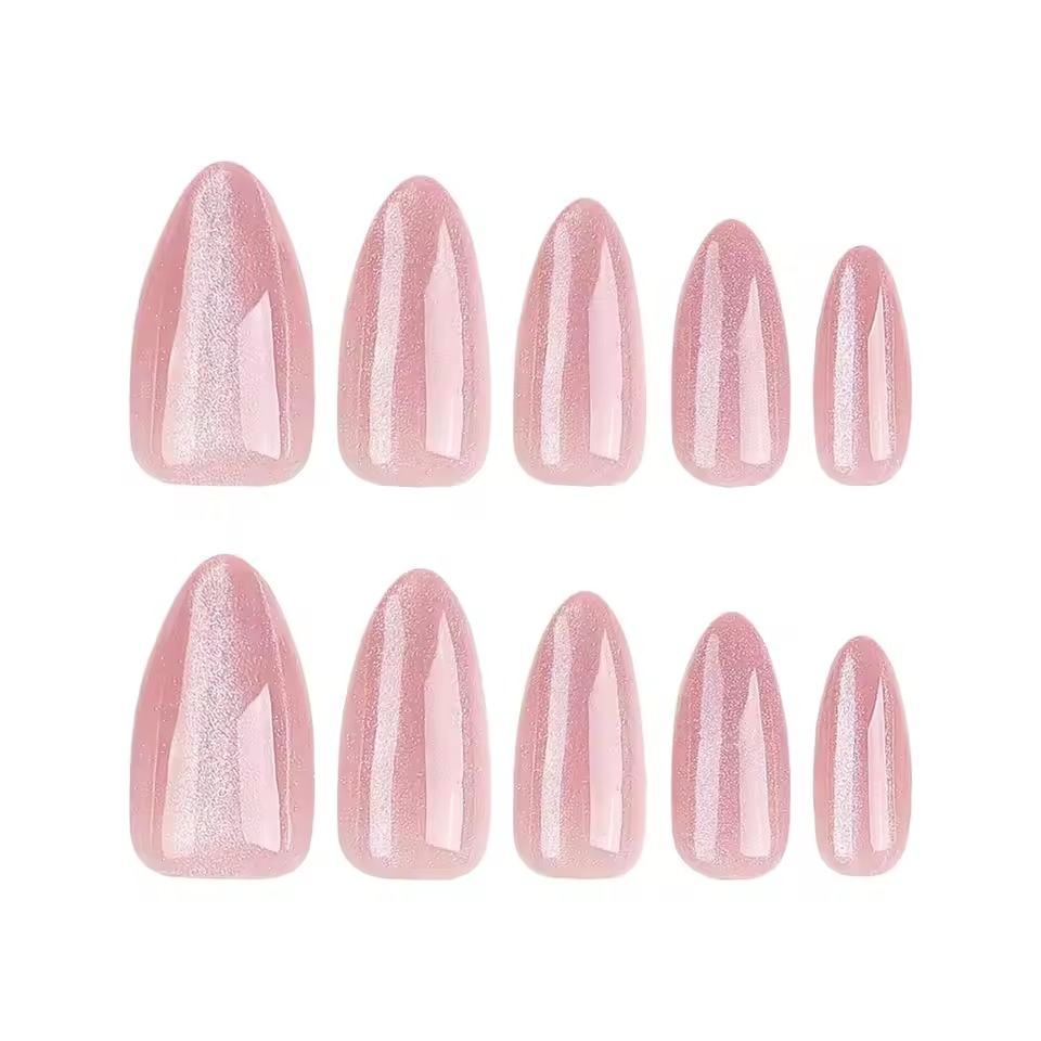 Hot Selling 24 Piece Cat's Eye Press-on Nail Pink Glossy Almond Nails