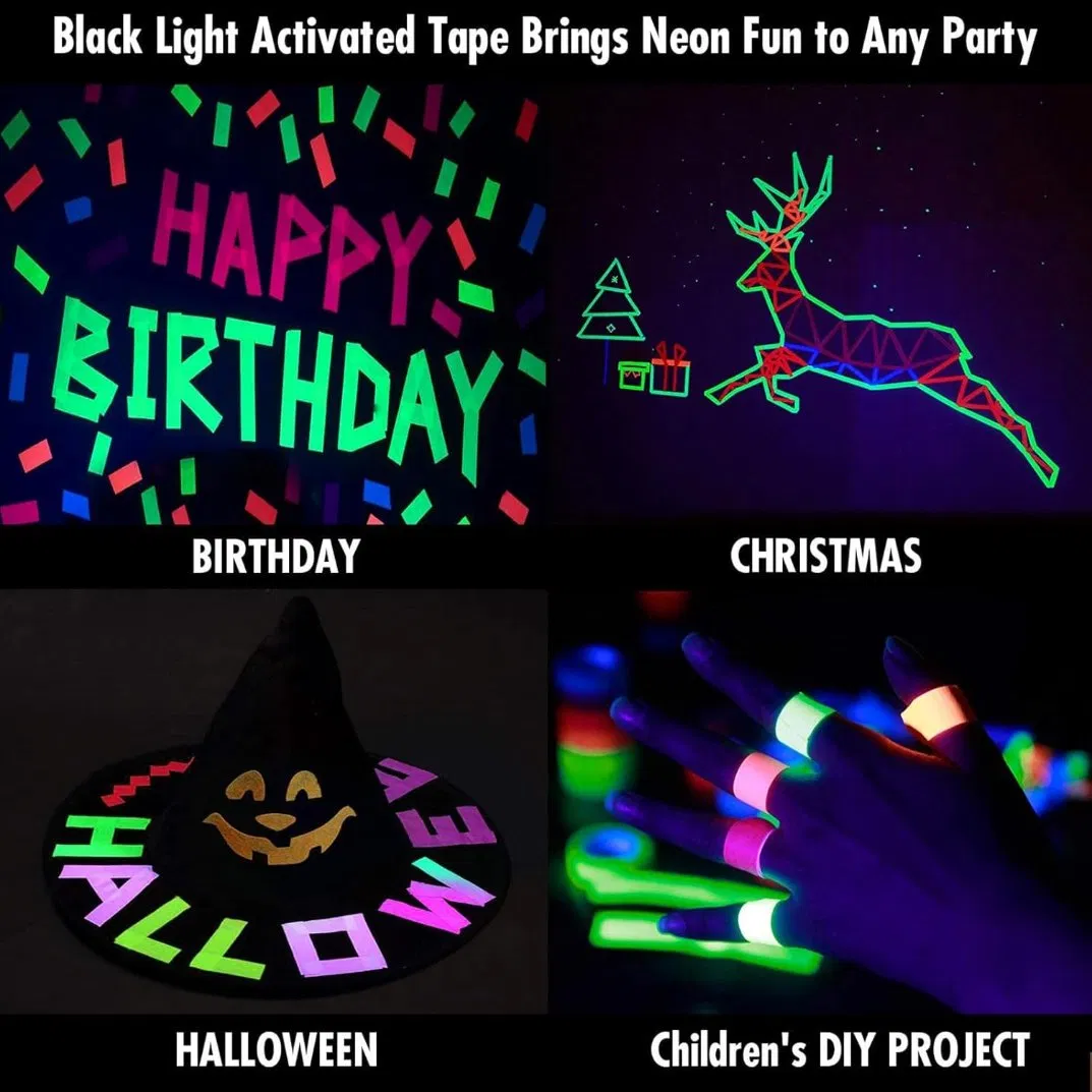 6 Colours Neon Gaffer Cloth Tape Fluorescent UV Blacklight Glow in The Dark Tape for UV Party
