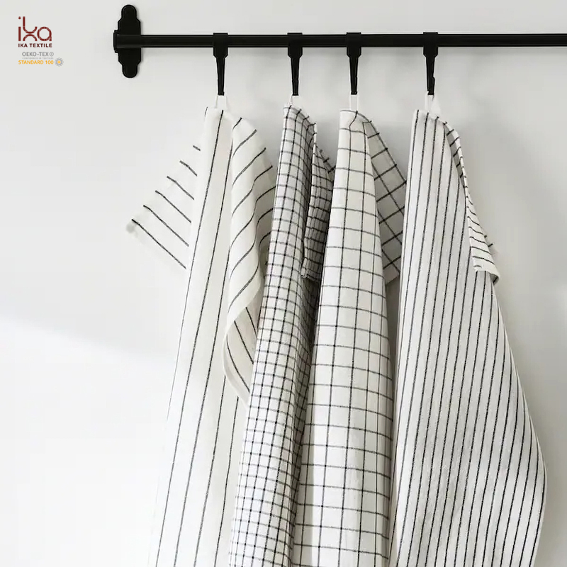 Drying Best Selling Luxury Wholesale Hand Soft Plaid Yarn Dye White Kitchen Cotton Dish Towel