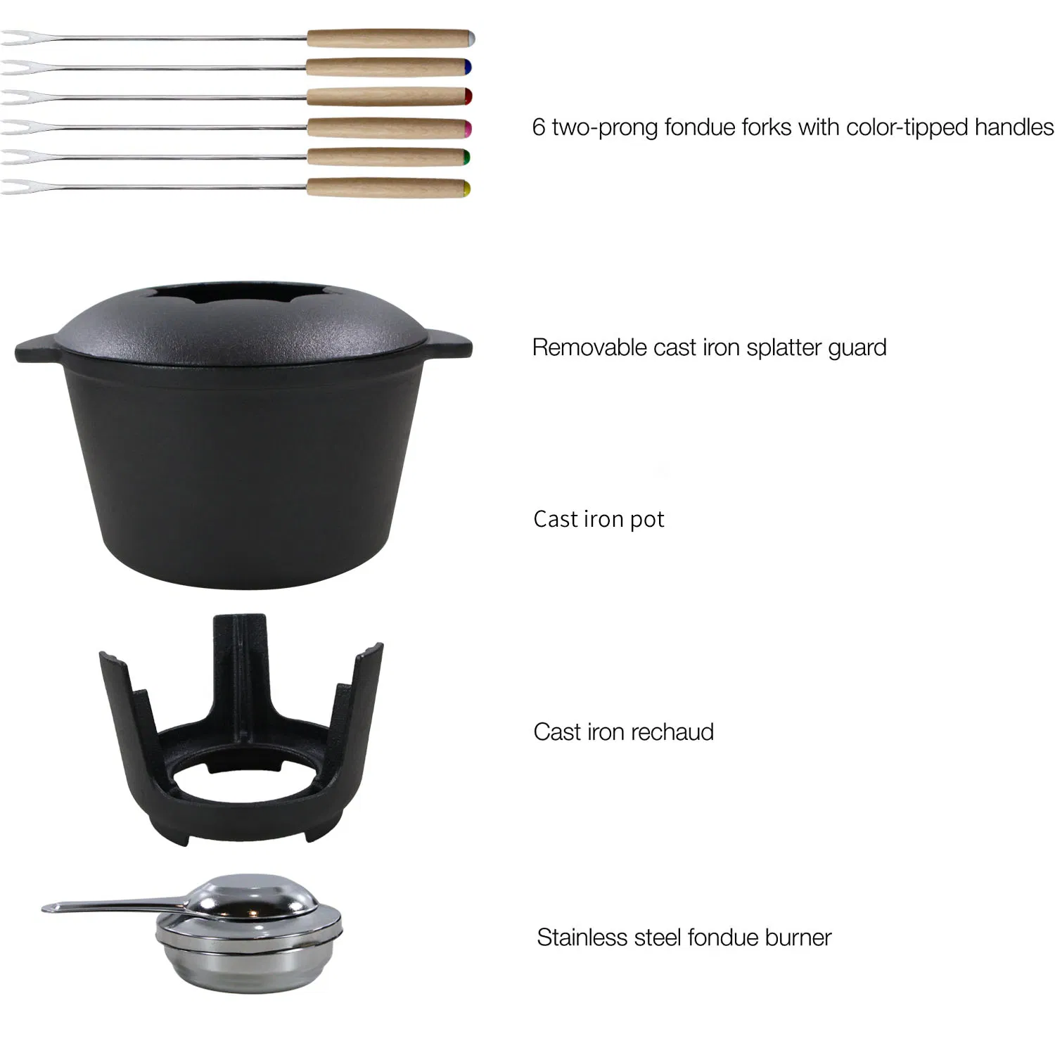 Чугунный фондю-набор 17 см с антипригарным покрытием