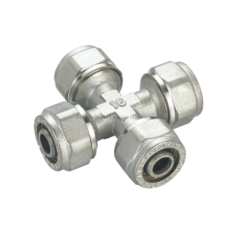 Regular Brass Chrome Plate Pushfit 4-Way Fitting