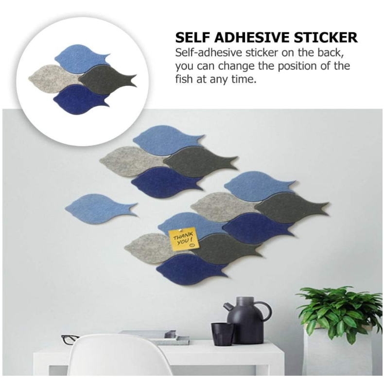 Felt Board Tiles Fish Shaped Push Pin Board Self Adhesive Wall Bulletin Boards for Notes Pictures Photos Memo Office Home Decor