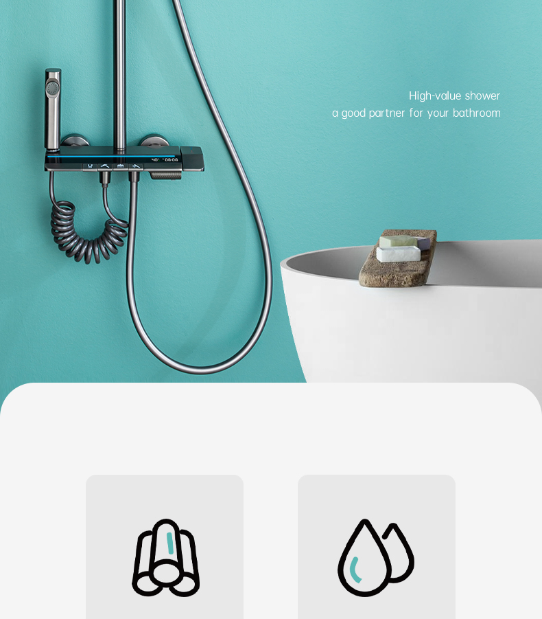 Brass Wall Mounted Shower Piano Digital Display Bathroom Shower Faucet Piano Shower Mixer Set