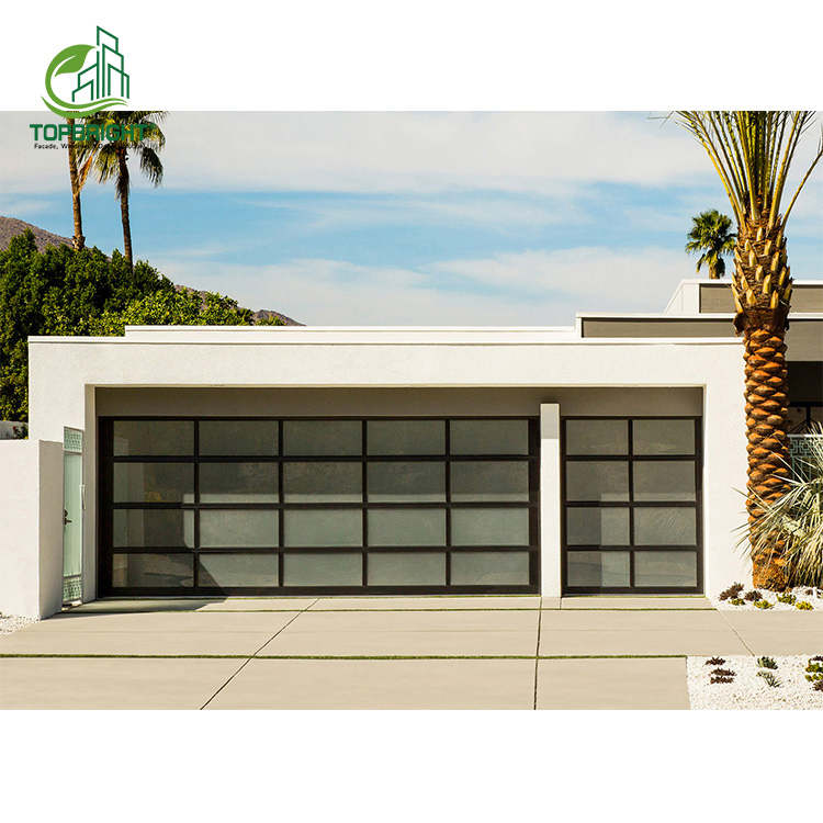 Factory Custom Villa Design Automatic Tempered Frosted Aluminum Glass Garage Doors for Homes
