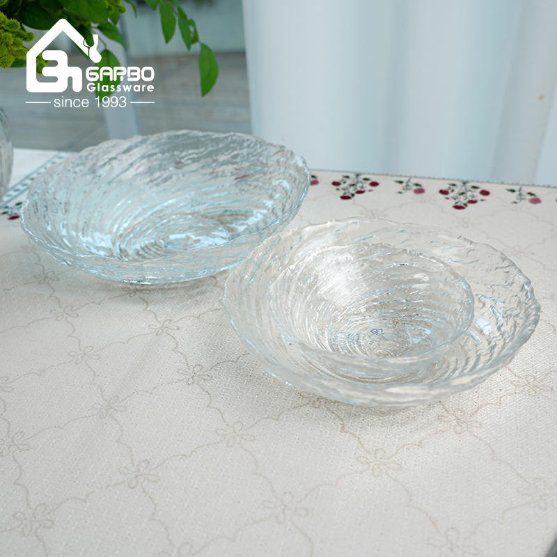 Glass Fruit Plate in Transparent 8 Inch Color Salad Fruit Candy Serving Plate with Water Wave Pattern