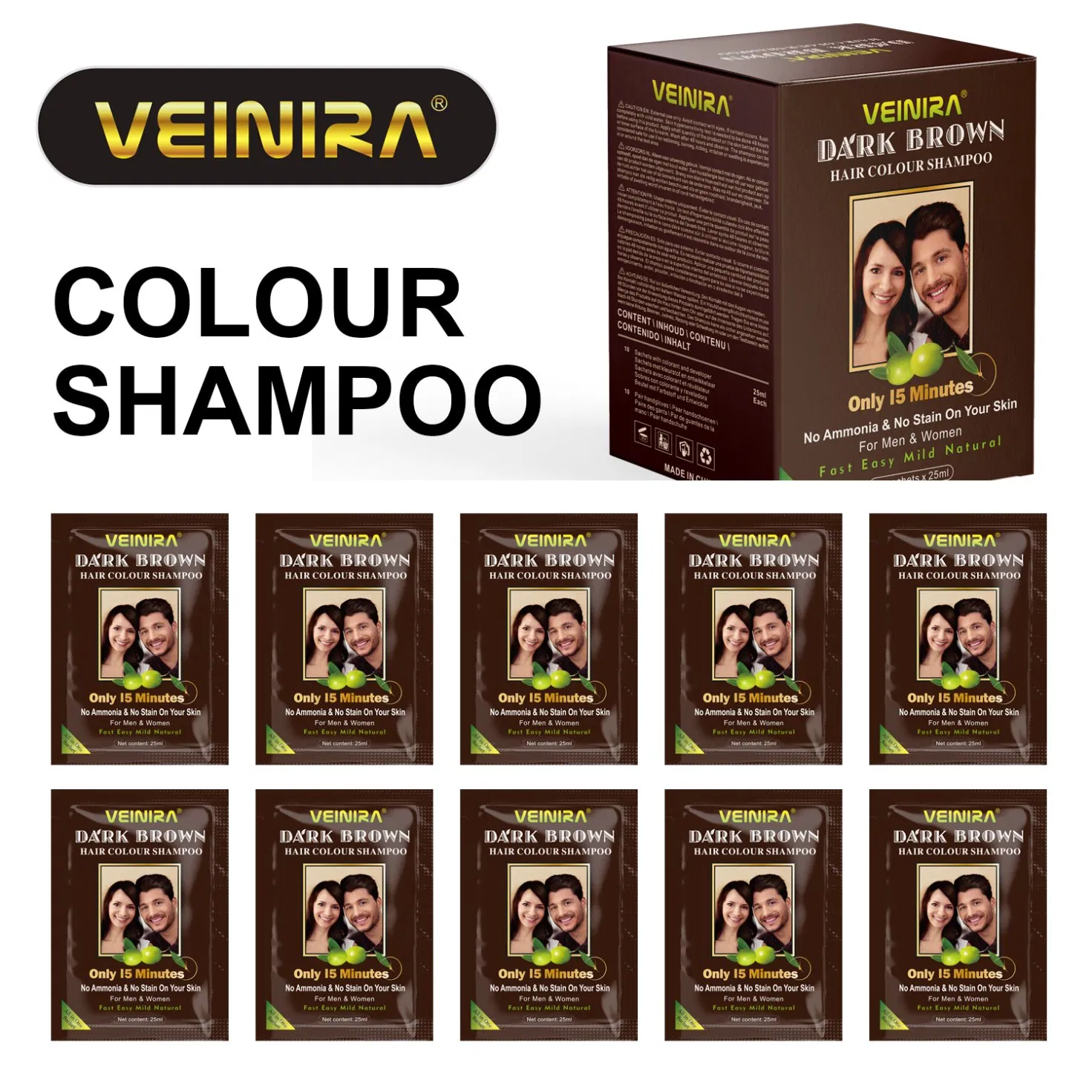 Veinira Natural Black Dark Brown Hair Treatment Color Shampoo Natural Hair Care Vegan Hair Dye Shampoo
