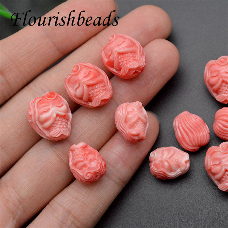 Wholesale 11X14mm 15X16mm Carved Cute Mermaid Shape Pink Resin Loose Beads