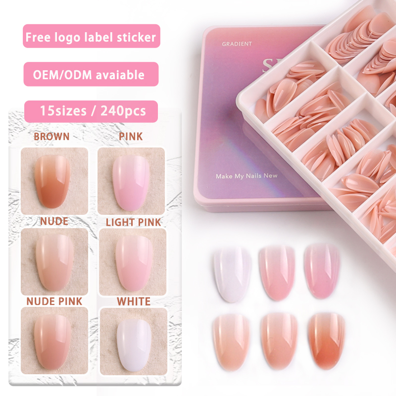 Manufacturer Press on Nails Acrylic Gradient Pink Short Almond Fake Nail Tips for Art